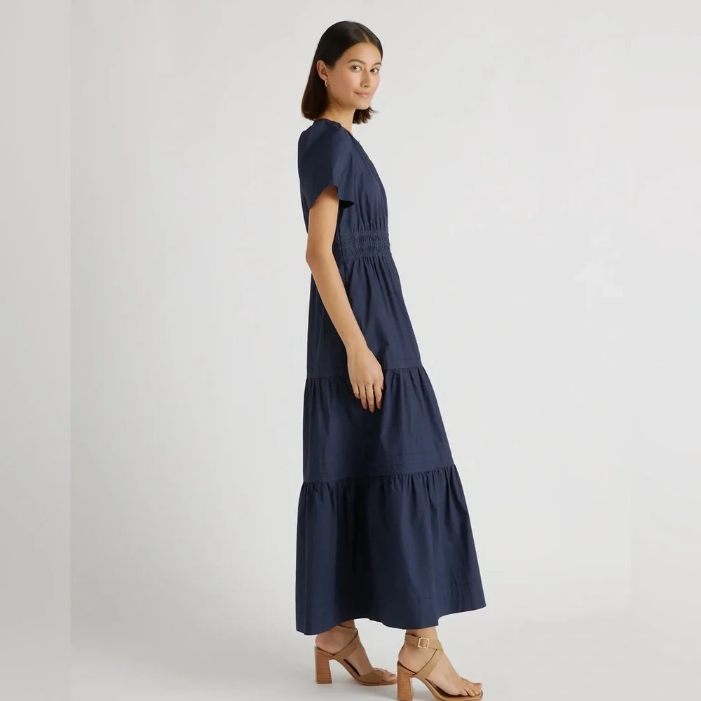 NEW Quince 100% Organic Cotton Poplin Tiered V-Neck Short Sleeve Maxi Dress sz S - Picture 4 of 13